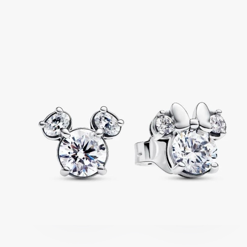 Disney Pandora Mickey & Minnie stud sparkling sterling earrings new in pouch